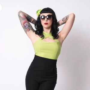 PutréFashion Handmade Medium, Vibrant Lime Green Women's Crop Top